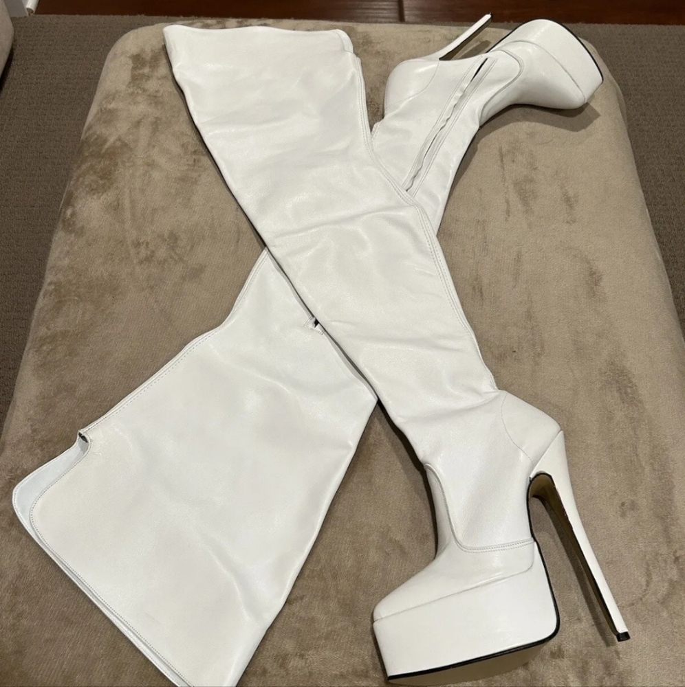 Leather Works of London White Platform Thigh boots
